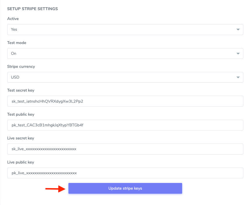 Updating Stripe Keys Academy