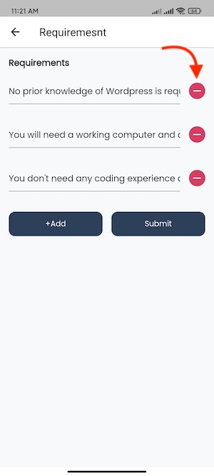 Delete Requirements Academy Instructors Mobile App