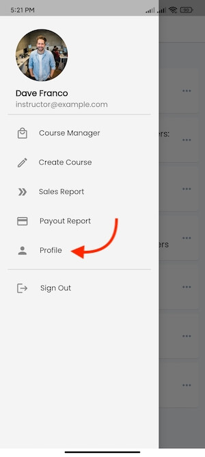 Profile Settings Academy Instructors Mobile App