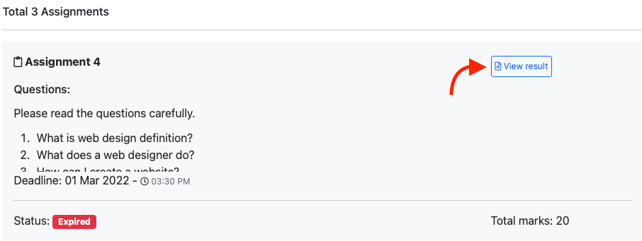 Academy Assignment View Result 1
