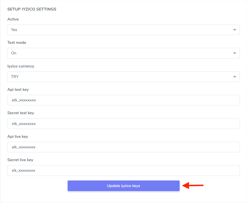 Academy Updating Iyzico Live Key