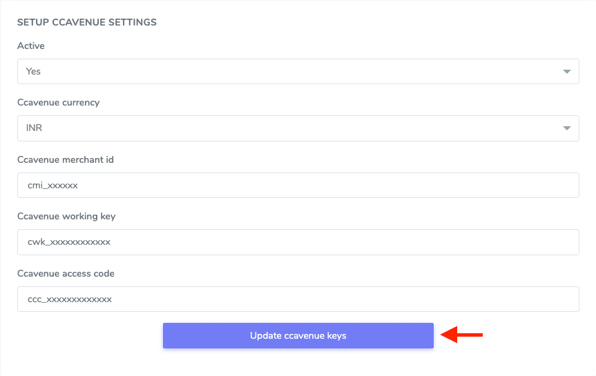 Updating CCAvenue Keys