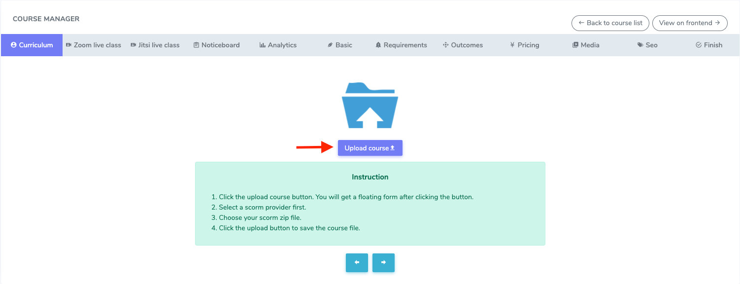 Uploading Scorm Course Admin