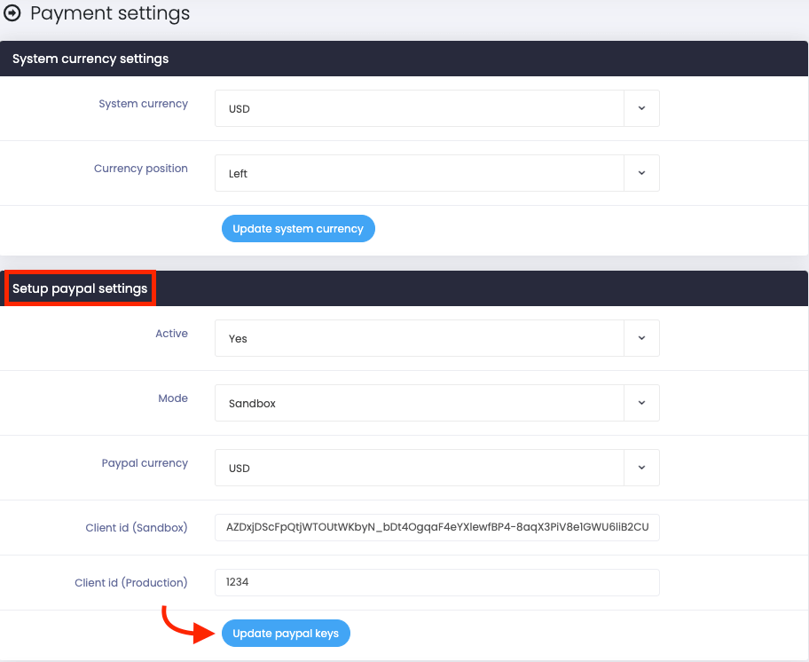 Atlas Configuring Paypal Setting