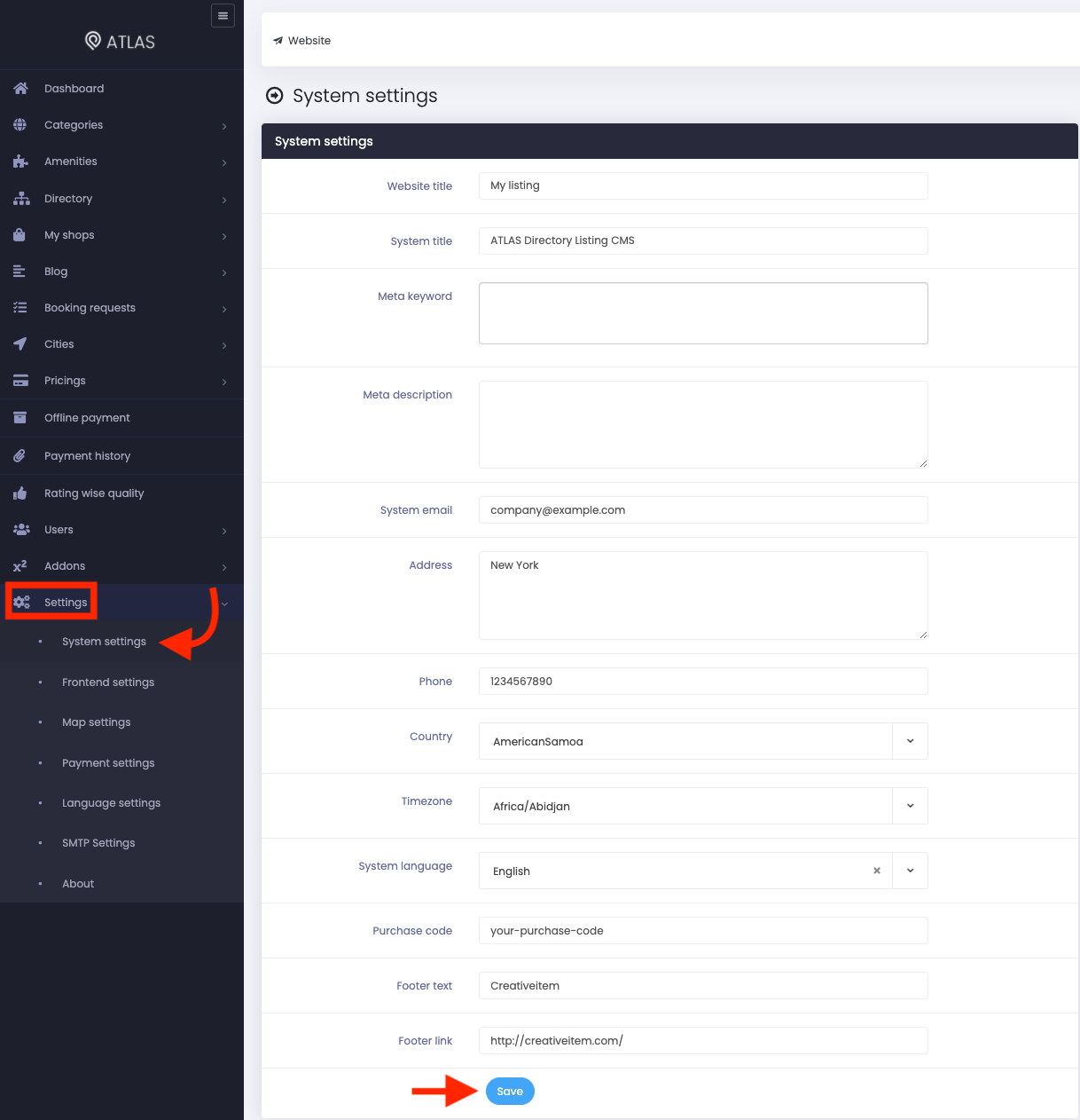 Atlas Configuring System Settings