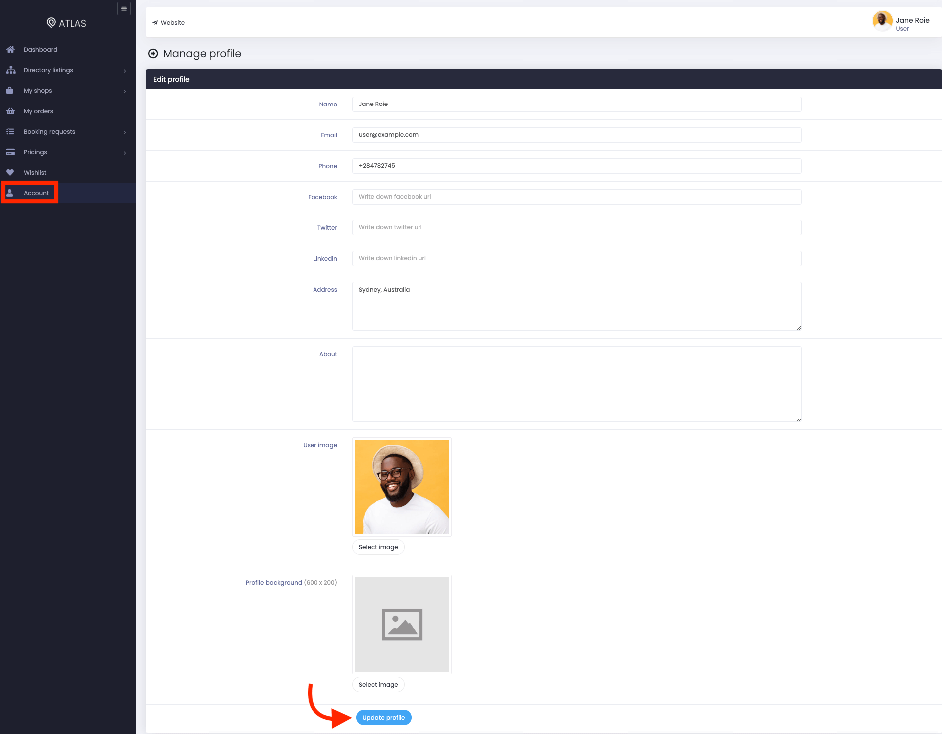 Atlas Updating Customer Profile