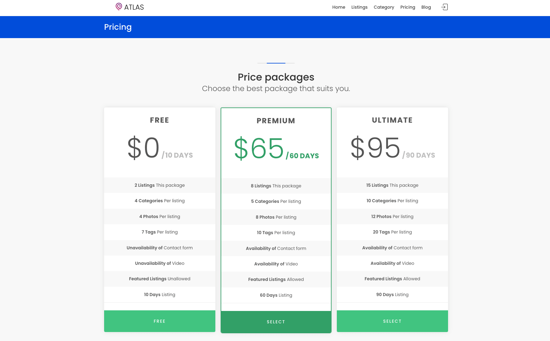 Atlas Pricing Page