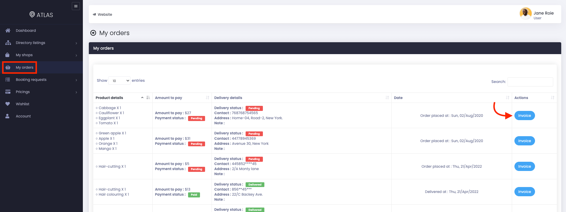 Atlas Customer Invoice 1