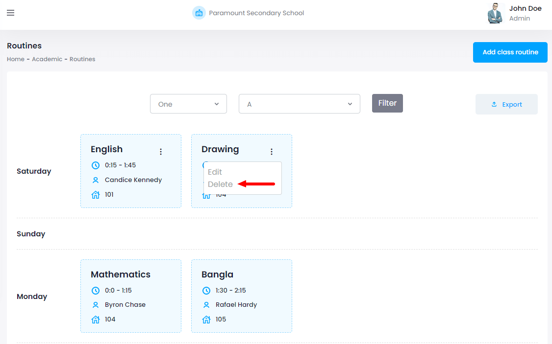 Ekattor 8 Deleting Class Routine