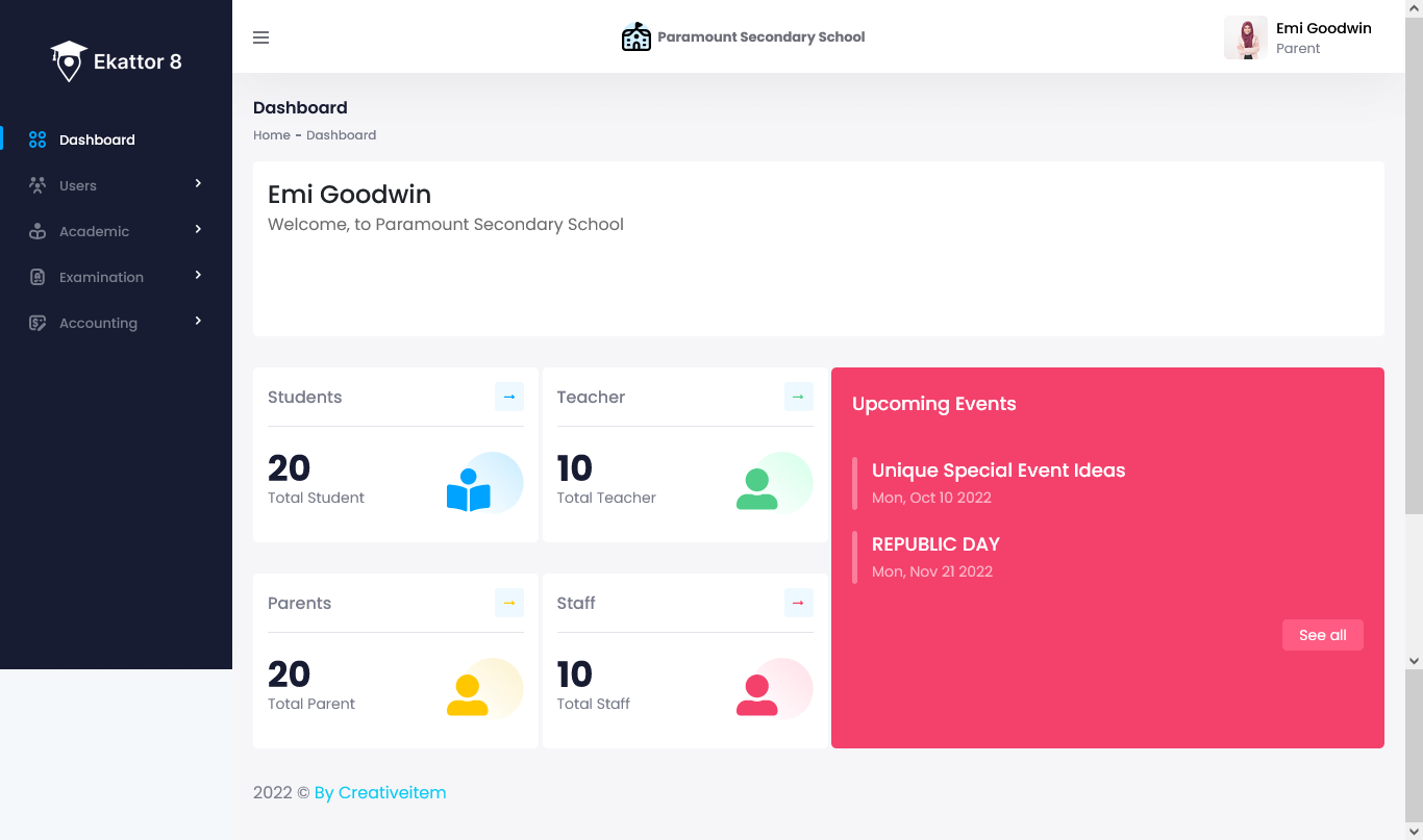 Ekattor 8 Parent Dashboard