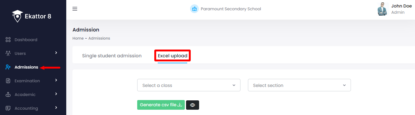 Ekattor 8 Admission Excel Upload 1