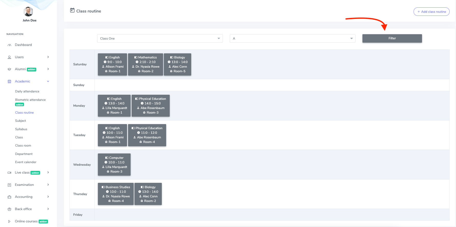 Filter Class Routine