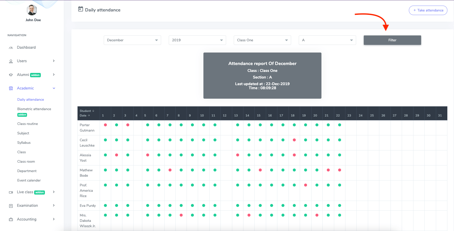 Filter Daily Attendance