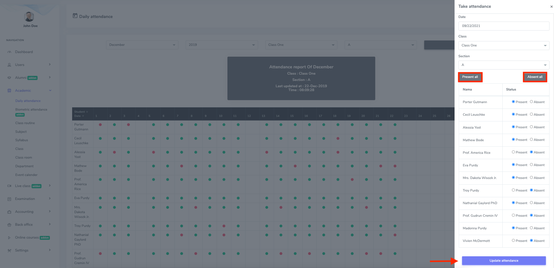 Updating Attendance