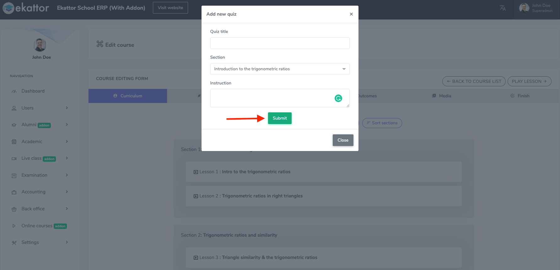 Adding Quiz Form