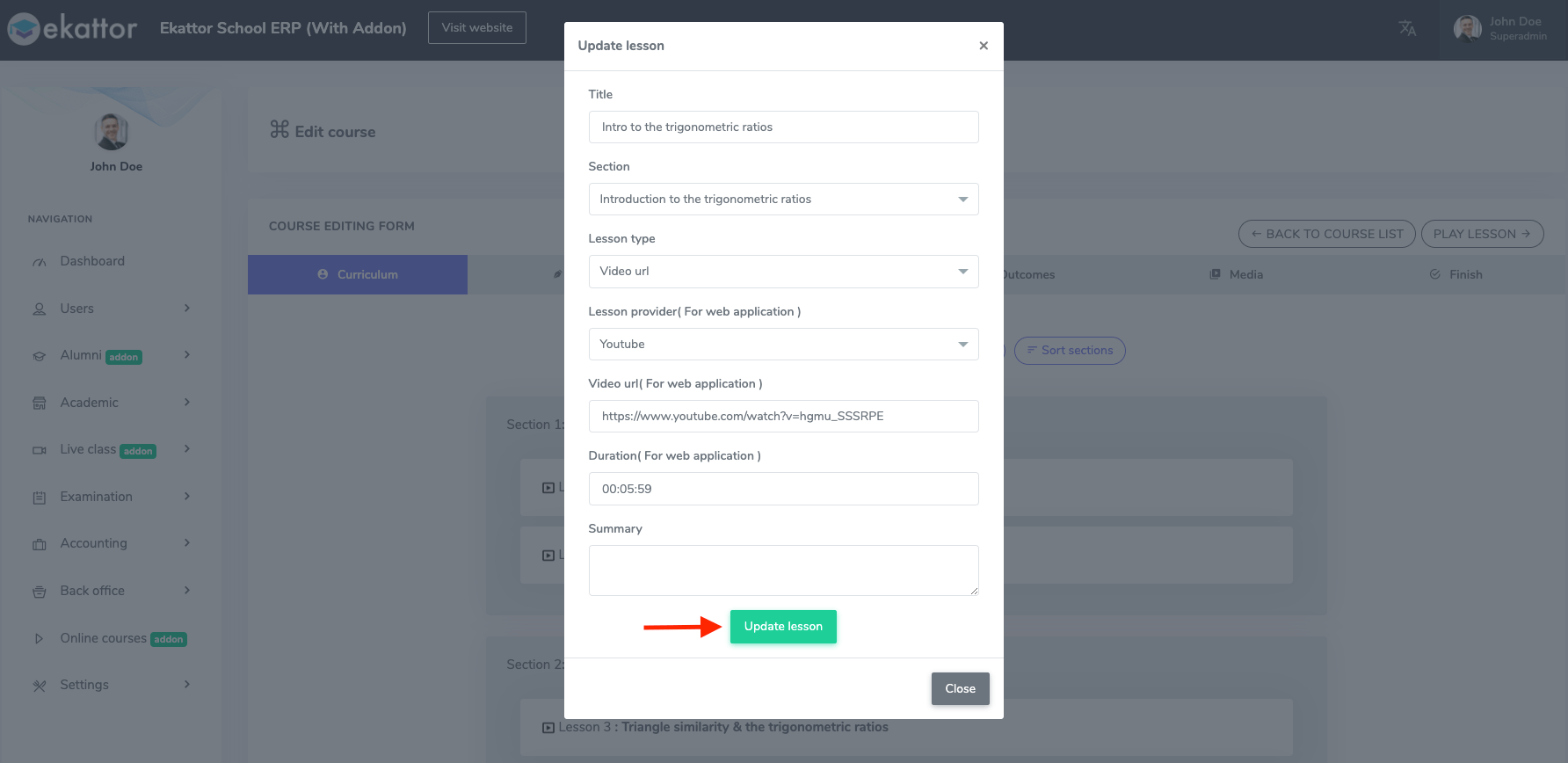 Updating Lesson Form