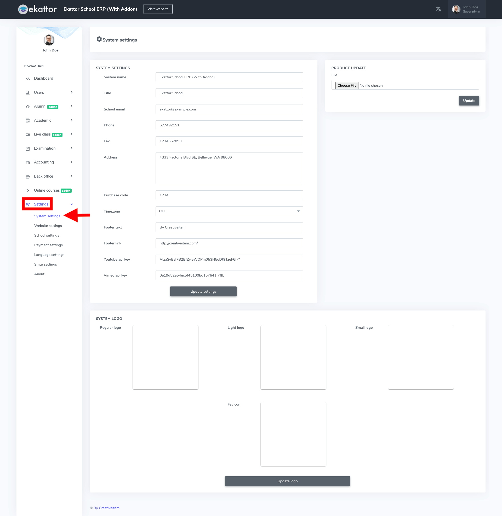 Ekattor System Settings